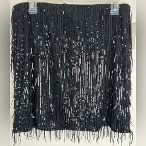 NWT A New Day Black Sequin Fringe Mini Skirt Stretch Waist Medium
